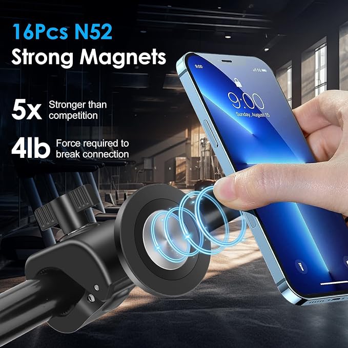 EEEKit Exercise Bike Phone Holder, Magnetic Handlebar Phone Mount for iPhone Magsafe and All Smartphones, for Stationary Treadmill Gym Fitness Equipment