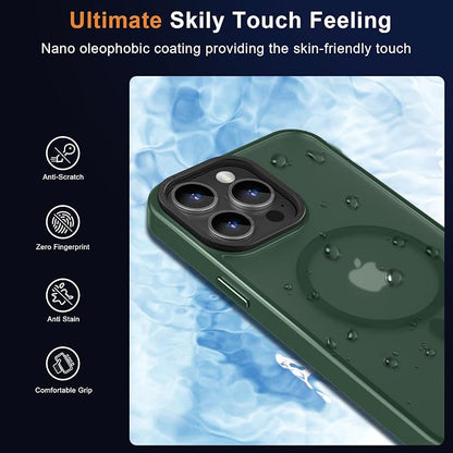 MOCCA Strong Magnetic for iPhone 15 Pro Max Case, [Compatible with Magsafe][13FT Military Drop Protection] Slim Translucent Matte Shockproof Case for iPhone 15 ProMax Case 6.7'', Midnight Green