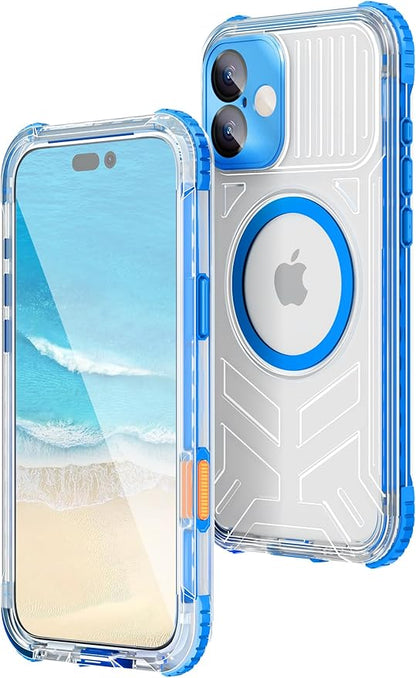 WIFORT for iPhone 16 Plus Waterproof Case, [IP68 Underwater] [Blue Light Filter Lens] [15FT Military Shockproof], Fit for Magsafe Full Body Magnetic Frosted Phone Case with Lanyard, 6.7" Blue