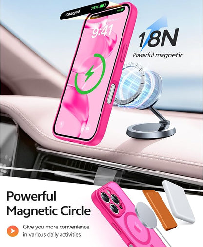FNTCASE for iPhone 16 Pro Case: [Compatible with Magsafe] Translucent Matte Magnetic Phone Cover - Military Grade Drop Protection Shockproof Protective Cases - Hot Pink
