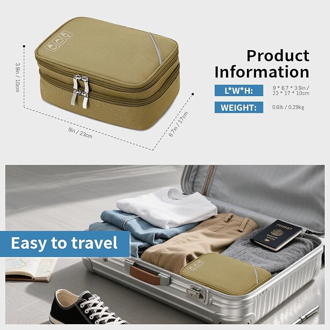 Lanola Electronic Accessories Case,Electronics Travel Organizer, Portable Double Layer Cable Storage Bag for Cord, Charger, Flash Drive, Phone, SD Card,Flash Drive,Adapter - Brown