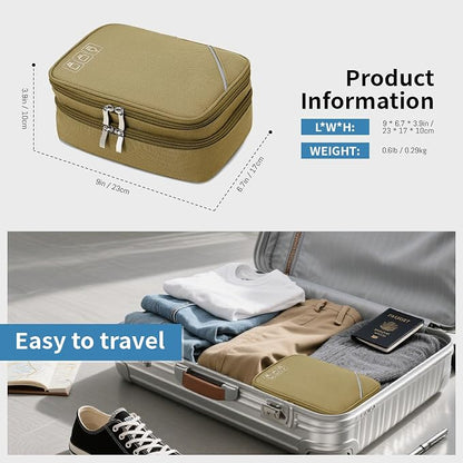 Lanola Electronic Accessories Case,Electronics Travel Organizer, Portable Double Layer Cable Storage Bag for Cord, Charger, Flash Drive, Phone, SD Card,Flash Drive,Adapter - Brown