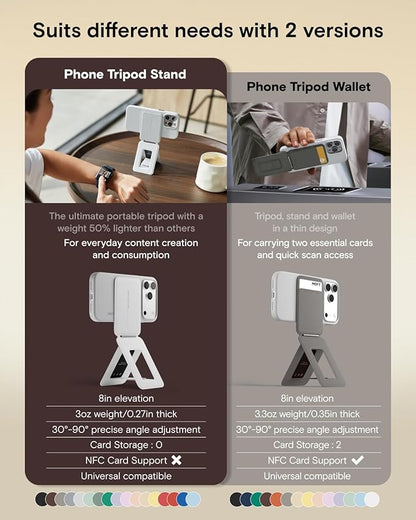 MOFT Phone Stand, Magnetic Phone Tripod Stand Stain-Resistant MOVAS Leather & Angle Adjustment & Strong Magnets Tripod for iPhone 17/16/15/14/13/12 (Included Metal Ring)-Jet Black