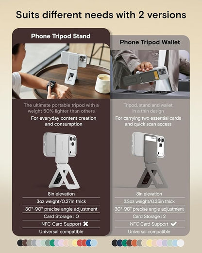MOFT Phone Stand, Magnetic Phone Tripod Stand Stain-Resistant MOVAS Leather & Angle Adjustment & Strong Magnets Tripod for iPhone 17/16/15/14/13/12 (Included Metal Ring)-Misty Cove
