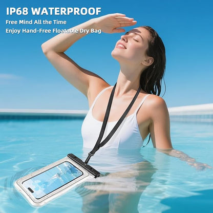 Waterproof Phone Pouch, IP68 Floating Waterproof Phone Case, Dry Bag Beach Essentials with Adjustable Lanyard for iPhone 16 Pro Max /15 Pro/Galaxy S24 S23, Up to 7.0'', Flash Silver, 1 Pack