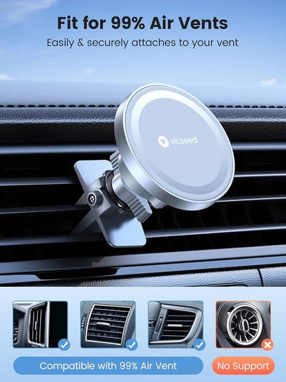 VICSEED for MagSafe Car Mount [Upgraded Strongest Magnet Power] Magnetic Phone Holder for Car Vent 360 Adjustable Magnetic Car Phone Holder Mount for iPhone 16 Pro Max 15 14 13 12 Plus Mini