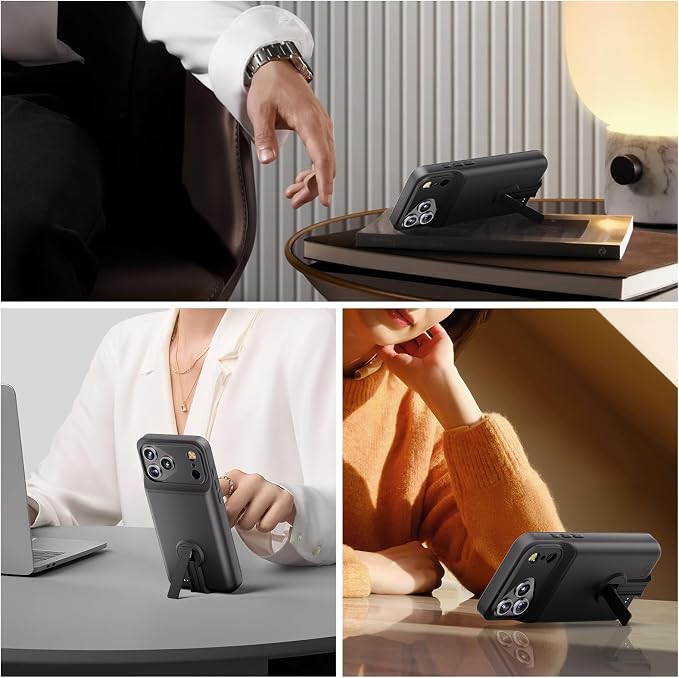 GIN FOXI for iPhone 17 Pro Max Battery Case with Stand, Charging Case Charger 8500mAh Ultra-Slim Lightweight Powerful Battery Pack 15W Fast Rechargeable Anti-Fall TPU Juice Box (6.9") Black