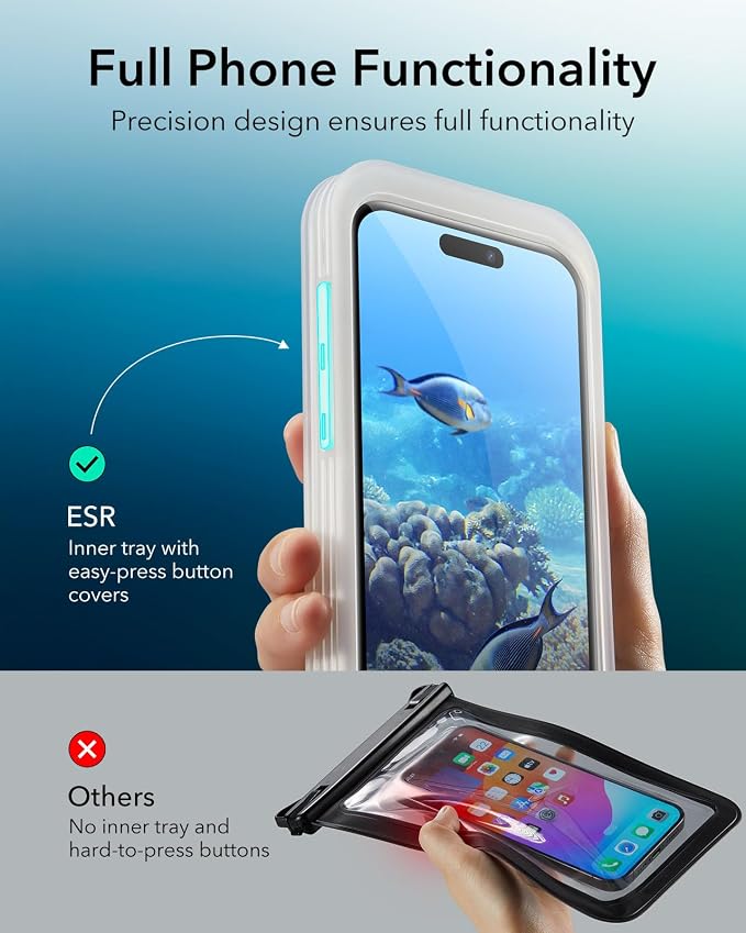 ESR Waterproof Phone Pouch for iPhone 15 Pro Max /14 Pro Max, Underwater Touch Sensitivity, IPX8 Floating Waterproof Cellphone Case with Lanyard, Dry Bag for Snorkeling, Clear