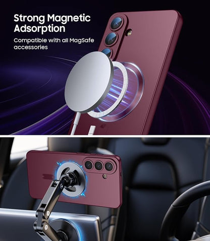 Magnetic for Samsung Galaxy S26 Plus Case [Compatible with MagSafe][Built-in Camera Lens Protector] Slim Soft Silicone Bumper Shockproof Metallic Luster Phone Case, Burgundy
