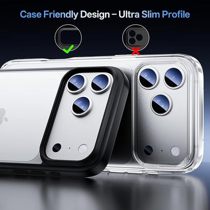 Camera Lens Protector for iPhone 17 Pro Max-Single Piece,Ultra Thin Aluminum Alloy Frame,9H Dual-Strength Glass with 99% AR Light Transmittance,Case Friendly, Silver