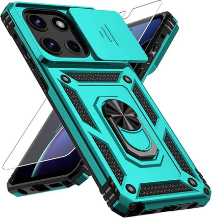 Weycolor for Moto G Stylus 2025 Case with Camera Lens Cover, HD Screen Protector, 10 FT Military Grade Drop Protection, Magnetic Ring Holder Kickstand Protective Phone Case, Ice Green