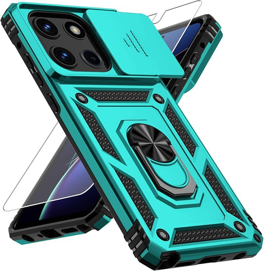Weycolor for Moto G Stylus 2025 Case with Camera Lens Cover, HD Screen Protector, 10 FT Military Grade Drop Protection, Magnetic Ring Holder Kickstand Protective Phone Case, Ice Green