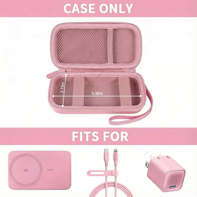Case for Anker Magnetic Battery 10,000mAh Foldable Wireless Portable Charger, 633/622/621/321 5,000mAh Power Bank (MagGo) Holder, Storage for Baseus Power Delivery -Case Only (Pink, Medium)