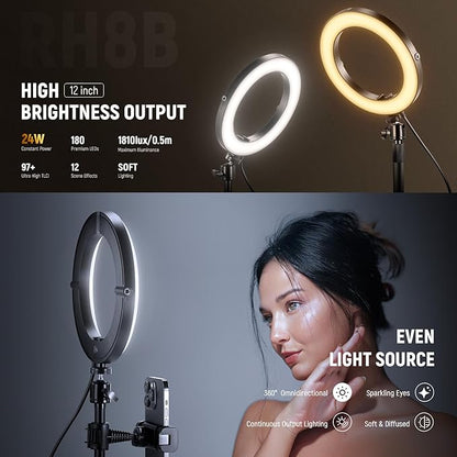NEEWER 12" 24W High Power Desk Ring Light with Stand/Phone Holder, LED Selfie Video Conference Lighting for iPhone Streaming Makeup Vlog Recording Laptop Computer Webcam Zoom Call Podcast, RH12B