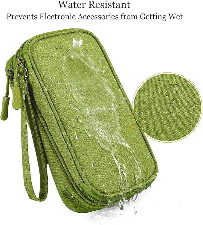 CAAORDKSO Electronic Organizer Travel Cable Accessories Bag, Tech Pouch Electronic Organizer Case, Travel Essentials for Cable, Cord, Charger, Phone, SD Card, Power Bank, Earphone (Grass Green,Medium)