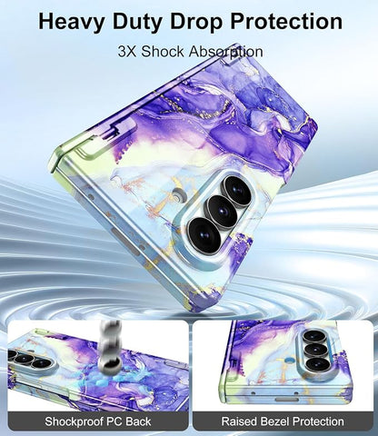 Btscase for Samsung Galaxy Z Fold 7 Case,Built in Front Screen Protector,Gold Glitter Marble Pattern Hard PC Slim Shockproof Full Body Drop Protective Case for Galaxy Z Fold 7 5G, Cobalt Violet