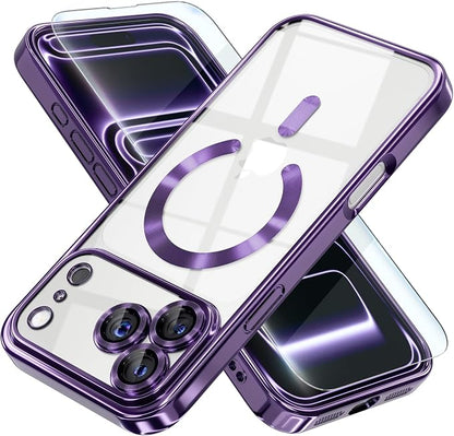 Misea Magnetic for iPhone 17 Pro Case Compatible with MagSafe [Never Yellowing] [Military Grade Drop Protection] Full Camera Lens Protector Plating Soft Clear Phone Case for Women, Deep Purple