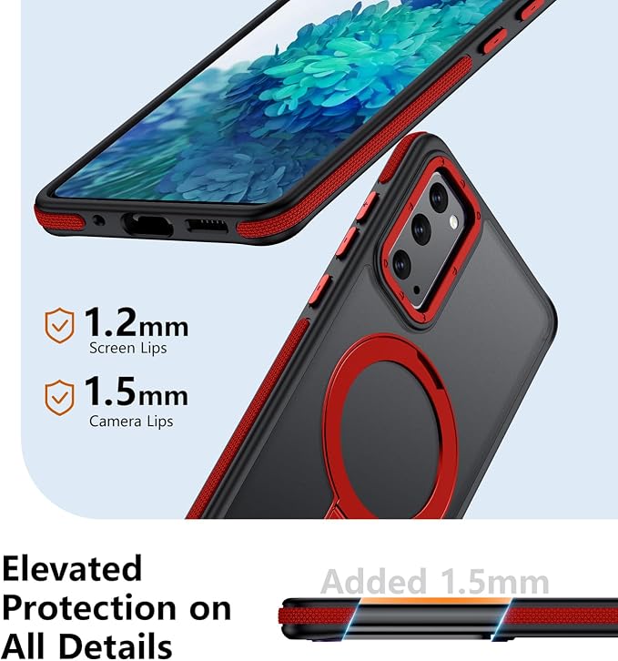 for Samsung Galaxy S20 FE Case, Magnetic Adjustable Ring Stand [Fit for Magsafe], [Military-Grade Shockproof Protection] Phone Case with Kickstand&Ring Holder (Red)