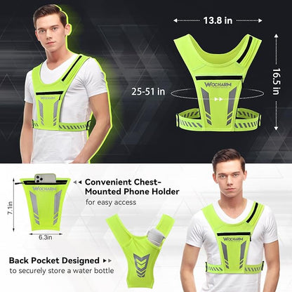 Reflective Vest Chest Phone Holder, Adjustable Hydration Training Workout Gear for Nighttime Running Biking