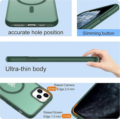 For iPhone 11 Pro Max Case [Compatible with Magsafe] Translucent Matte Magnetic Case with Screen Protector,SlimThin Shockproof Military Grade Drop Protection Cover for iPhone 11 ProMax-Dark green