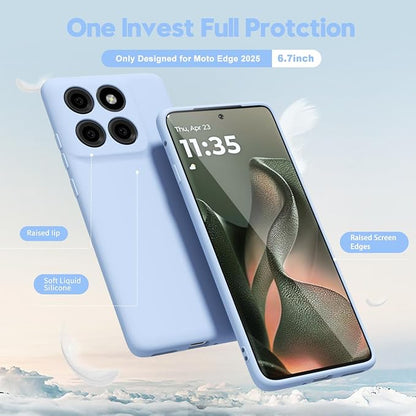 oakxco for Motorola Moto Edge 2025 Phone Case Liquid Silicone, Thin Slim Soft Rubber Gel TPU Plain Protective Simple Cover for Women Girl Cute, Matte Solid Color Aesthetic, Light Blue