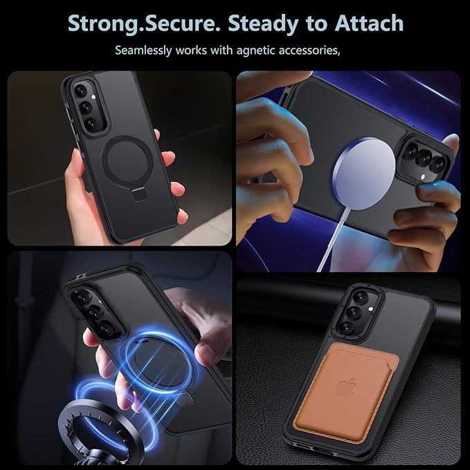 for Samsung Galaxy S23 FE Case, Magnetic Adjustable Ring Stand [Fit for Magsafe], [Military-Grade Shockproof Protection] Phone Case with Kickstand&Ring Holder (Black)