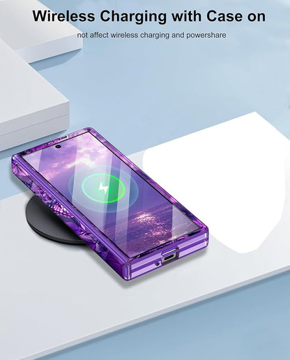 Btscase for Samsung Galaxy Z Fold 6 Case,Built in Front Screen Protector,Gold Glitter Marble Pattern Hard PC Slim Shockproof Full Body Drop Protective Case for Galaxy Z Fold 6 5G, Purple Butterfly