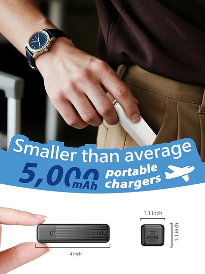 Miady 2-Pack Small Portable Charger 5000mAh Power Bank Travel Battery Pack | Dual USB丨Pocket Size丨Lightweight丨for Backpack丨Compatible with iPhone Android etc丨18.5Wh丨Flight-Safe丨Ultra-Compact丨Black+White