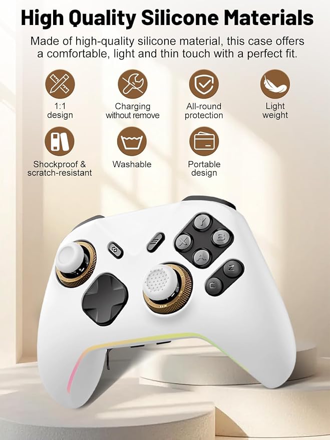 Silicone Protective Case for Flydigi Vader 5 Pro Wireless Controller, Full-Body Protective Cover with Precise Cutout, Shockproof Dustproof Protector Sleeve & Scratch-Resistant Sleeve (White)