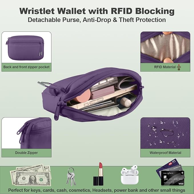 YFWE Clip and Go Strap for Phone with Wallet Crossbody, Adjustable Phone Lanyard with Detachable RFID Wristlet Wallet, Pattern Strap, Dark Purple(M)