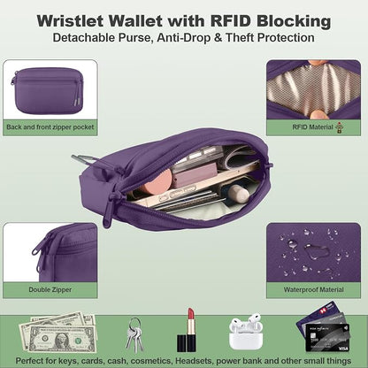 YFWE Clip and Go Strap for Phone with Wallet Crossbody, Adjustable Phone Lanyard with Detachable RFID Wristlet Wallet, Pattern Strap, Dark Purple(M)