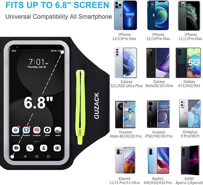 GUZACK Running Armband for iPhone 17 16 15 14 13 12 Pro Max/Plus/XR/XS, Galaxy S25/S24/S23/S22, with Card Slot & Key Pockets, Sports Arm Bands Cell Phone Holder Fit Up to 6.9 Inches Phone