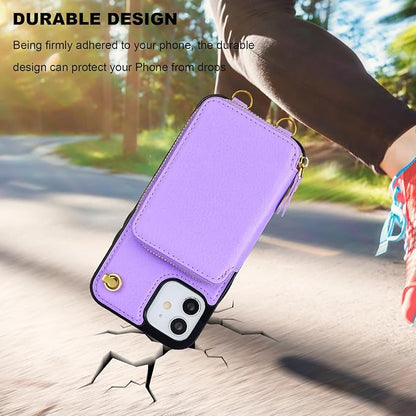 Bocasal Crossbody Wallet Case for iPhone 12/12 Pro, RFID Blocking Leather Purse Case with Card Holder, Protective Handbag Flip Cover with Zipper Wrist Strap Lanyard for Women 5G 6.1 Inch (Purple)