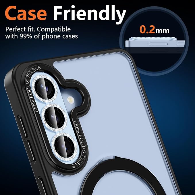 for Samsung Galaxy S26 Plus Camera Lens Protector, Electroplated Matte Back with 9H Tempered Glass Lens Protector, [Strong Adsorption] [Case-Friendly] Metal Ring HD Lens Cover, Blue Diamond