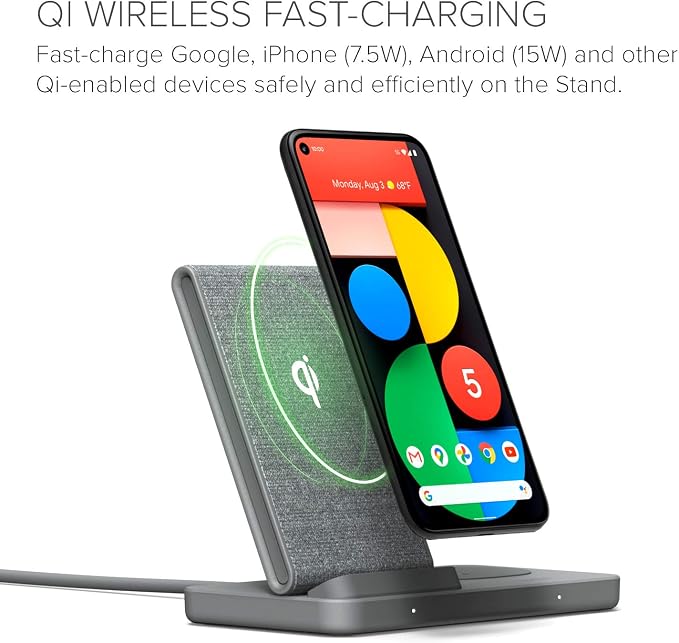 iOttie iON Wireless Duo CERTIFIED BY GOOGLE 15W Stand + 5W Pad Qi-Certified Charger | Compatible with Google, Google Pixel, Pixel Buds | Includes Power Cable & Adapter | Dark Grey