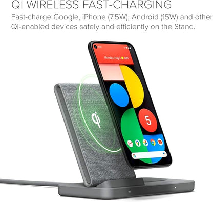 iOttie iON Wireless Duo CERTIFIED BY GOOGLE 15W Stand + 5W Pad Qi-Certified Charger | Compatible with Google, Google Pixel, Pixel Buds | Includes Power Cable & Adapter | Dark Grey