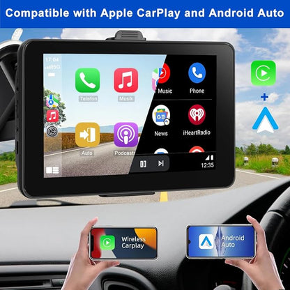 7" Wireless Apple CarPlay & Android Auto Car Screen, HD Portable/Double Din Car Stereo with GPS Navigation, Backup Camera, Voice Control, Bluetooth, FM Radio for All Cars