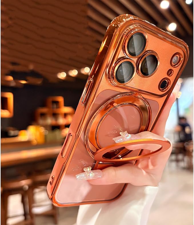 LXK Magnetic Invisible Stand for iPhone 17 Pro Case 6.3" Compatible with MagSafe, Military-Grade Protection, with Camera Protector, Clear Scratch-Resistant Back Cover for iPhone 17 Pro, Cosmic Orange