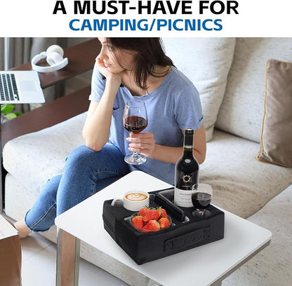 G GOOD GAIN Couch Cup Holder Pillow-Sofa Cup Holder Cozy Buddy | Bed Drink Caddy Holds Tablet, Remote, Snacks | Waterproof Anti-Spill Sofa Beverage Tray for Car, Park, Beach, Picnic, Boat, RV(Black)