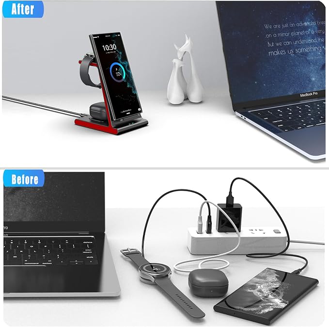 Wireless Charger for Samsung Charging Station, 3 in 1 Samsung Wireless Charger for Samsung Galaxy S24 Ultra/S23 Ultra/Z Flip 5/Fold 5/Buds, Watch Charger for Galaxy Watch 6/5 Pro/4/3