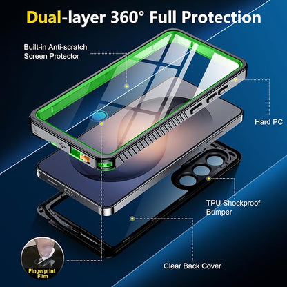 SPIDERCASE Designed for Samsung Galaxy S26 Ultra Case Waterproof,Built-in Screen & Camera Lens Protector[IP68 Underwater] [Military Grade Shockproof] Full Body Protection Phone Case,Green/Clear