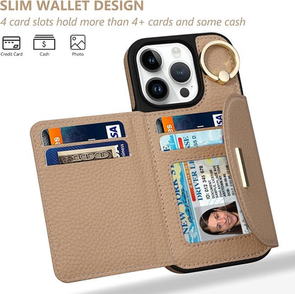 Keallce Wallet Case for iPhone 16 Pro 6.3'', Flip Case with Card Slots, Ring Holder Kickstand, PU Leather Protective Folio Cover for Women, Yellow