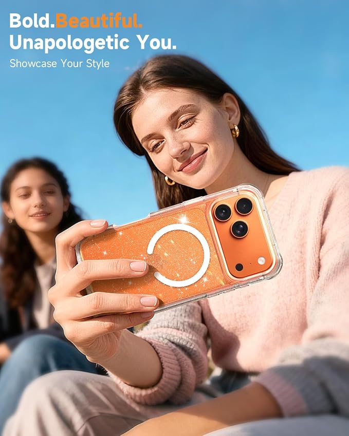 seacosmo Magnetic for iPhone 17 Pro Case for Women, Girly, Men, Full Body with Built-in Screen and Camera Lens Protector, Anti-Yellowing, Shockproof Cute 17 Pro Phone Case, 6.3", Clear Glitter