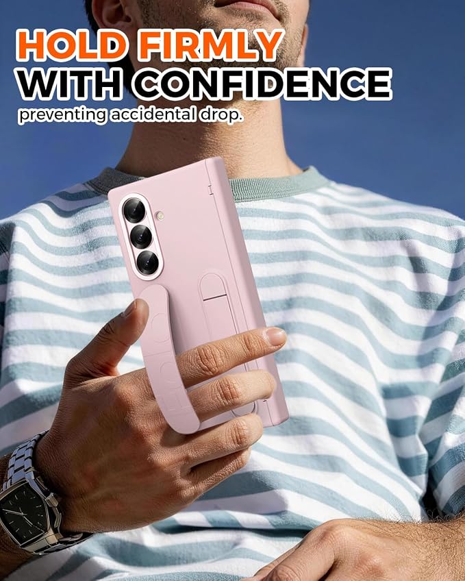 NINKI Screen Protector for Samsung Galaxy Z Fold 8 Ultra Phone Case with Hand Strap,Cute Kickstand for Samsung Z Fold 8 Ultra Finger Holder Cover,Hinge Protective Galaxy Fold 8 Ultra Case Womens Pink