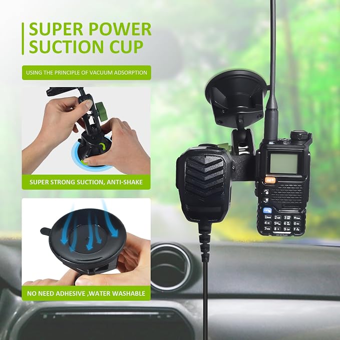HYS Heavy Duty Radio&Remote Speaker Mic Suction Cup Mount for Radio W/Round Knob&Belt Clip - 3.54in Suction Mount, Quick Install Car Boat Windshield Window Mount for SDS100 BCD436HP XPR7550 APX6000