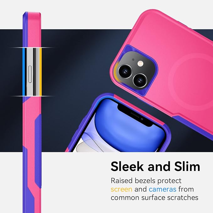 Xmon iPhone 11 Magnetic Case [MIL-Grade Drop Tested & Compatible with MagSafe] Tempered Glass Screen Protector with Camera Lens Protector Phone Case Cover for Apple iPhone 11 (Magnetic Rose)