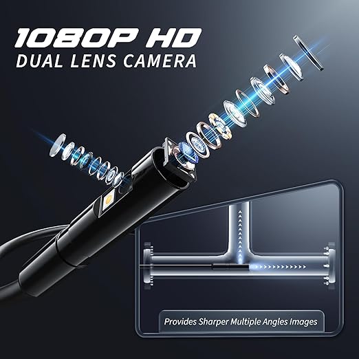 Endoscope Camera with Light, Inspection Borescope Camera with 4.3" IPS Screen, 1920P HD with 8 LED Lights, 16.5FT Semi-Rigid Cord Bore Scope, IP67 Waterproof Endoscope for Sewer, Dual Lens(Orange)
