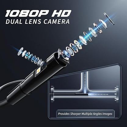 Endoscope Camera with Light, Inspection Borescope Camera with 4.3" IPS Screen, 1920P HD with 8 LED Lights, 10FT Semi-Rigid Cord Bore Scope, IP67 Waterproof Endoscope for Sewer, Dual Lens(Orange)
