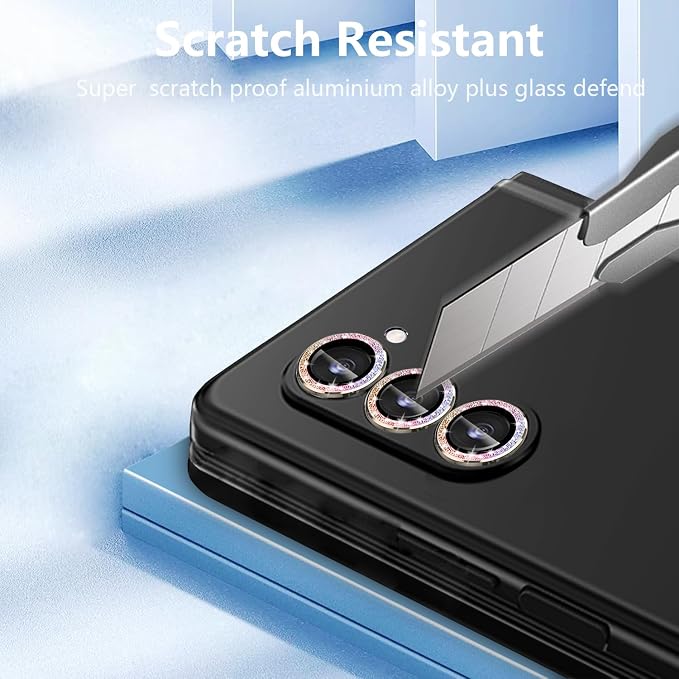 for Galaxy Z Fold 6 Camera Lens Protector Bling Glitter Individual Aluminium Alloy Ring 9H Tempered Glass Decorative Accessories Camera Cover for Samsung Galaxy Z Fold 6 Glitter Colorful