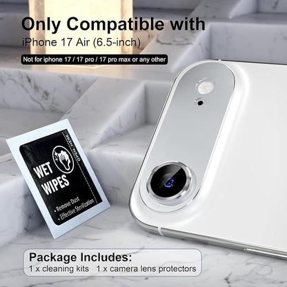 Choiche Compatible for iPhone 17 Air Camera Lens Protector, Strong Adsorption Camera Cover with 9H Tempered Glass Lens Screen Protector Metal Ring Decoration Accessories 6.5-inch (Silver)